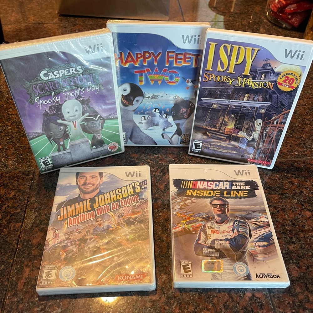 Five Wii games. Brand new. All still plastic wrapped except one but still new.